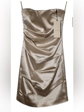 bec + bridge champagne strapless mini dress